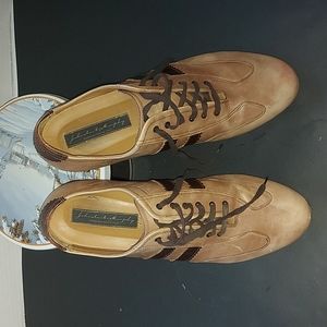 Johnston and murphy sneakers,  tan leather,  size 12 M M, I use 10.5 E.